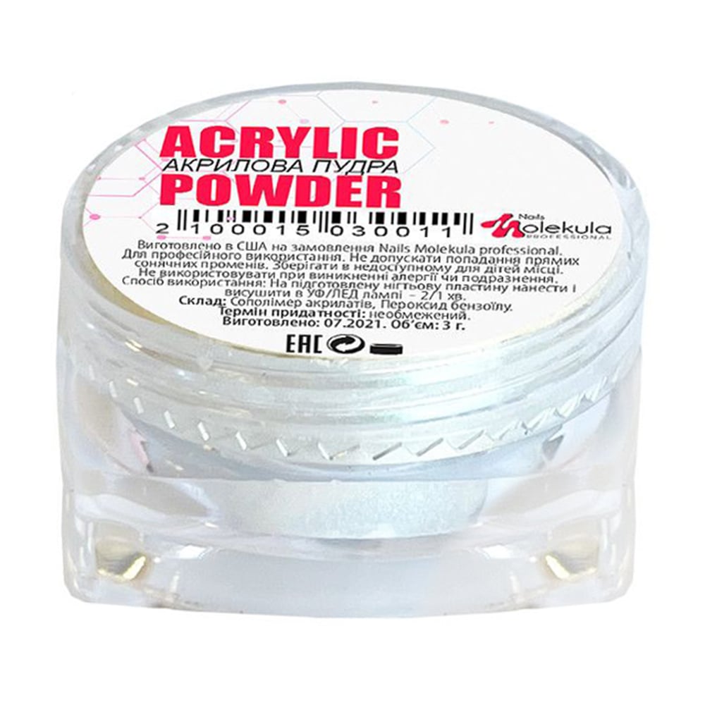Акрилова пудра для нігтів Nails Molekula Professional Acrylic Powder 01 Прозорий, 3 г